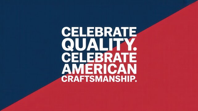 Minimalist greeting card featuring a bold blue and red design with a focus on quality and American craftsmanship. Made In The USA Day