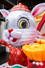 Rabbit decoration - Chinese New Year 2023 at the entrance of Buddha Tooth Relic Temple in Singapore