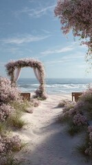 Fototapeta premium Beach Wedding Arch Flowers.