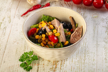 Dietary salad with canned tuna and corn