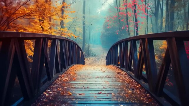 bridge over the river. Illustration of cute colorful bridge leading to a magical fairy world