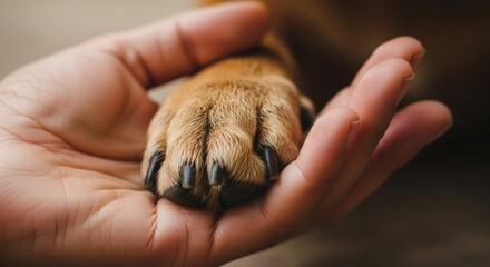 Human Hand Gently Holding a Dog's Paw A Symbol of Companionship and Love