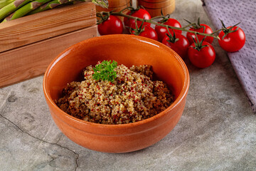 Boiled quinoa cereal in the bowl