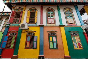 Windows and walls of the most famous colourful house in little India - Sinagpore