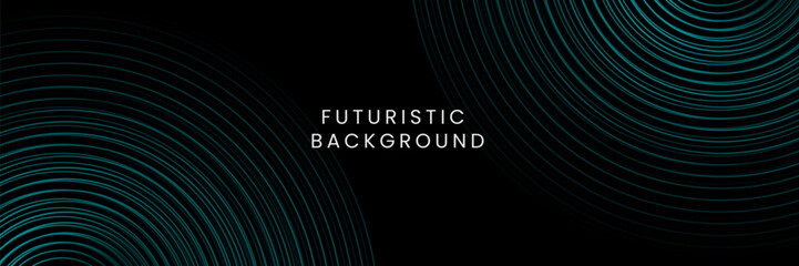 Futuristic abstract background. Glowing circle lines design. Swirl circular lines element. Future technology concept. Horizontal banner template. Suit for cover, banner, website. Vector Eps10
