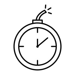 ticking bomb clock, running out of time line icon with editable stroke