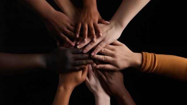 United Hands, United World: A powerful display of diverse hands intertwined, symbolizing unity, solidarity, and the strength found in working together.