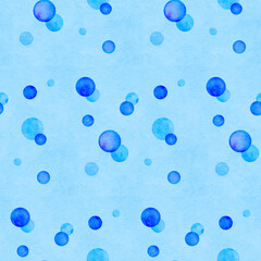 水彩風の爽やかな水玉模様のシームレス背景パターン・青