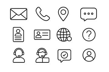 Black and white communication icons on dark background