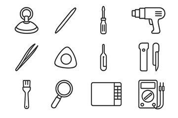 Obraz premium Outline of various tools on dark background