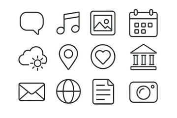 Set of metallic style app icons with various symbols