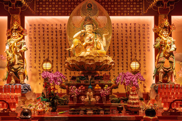 Decoration inside the beautiful Buddha Tooth Relic Temple in Singapore 