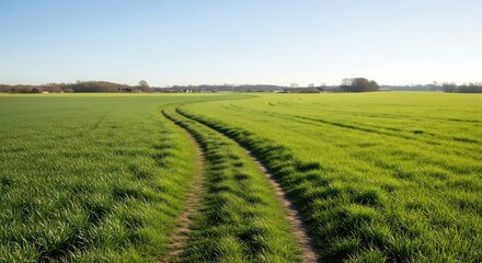 Path Through Green Field Under Blue Sky