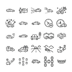 Hand-drawn vector icons: a seamless pattern set for car and cloud transport design illustrations