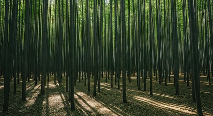 Bamboo Forest with Sunlight and Tall Green Trees
