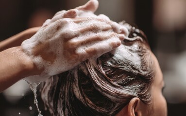 Woman enjoys relaxing hair wash at a salon with soothing ambiance and skilled stylist on a calm afternoon