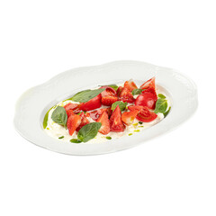 isolated Portion of tomato appetizer with strawberries