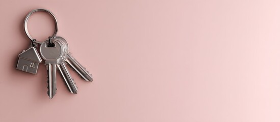 New house keys on a pink background highlighting the excitement of home ownership during daytime