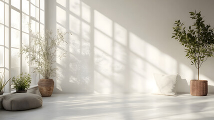 Bright Indoor Plant Arrangement in Minimalist Modern Living Space Photography on White Background