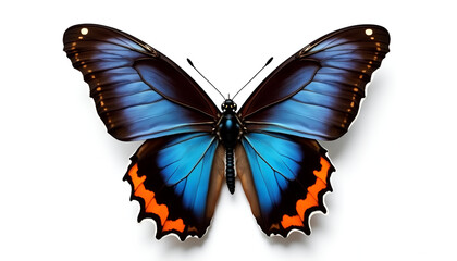 Fototapeta premium Blue and Black Butterfly with Orange Accents on Wings