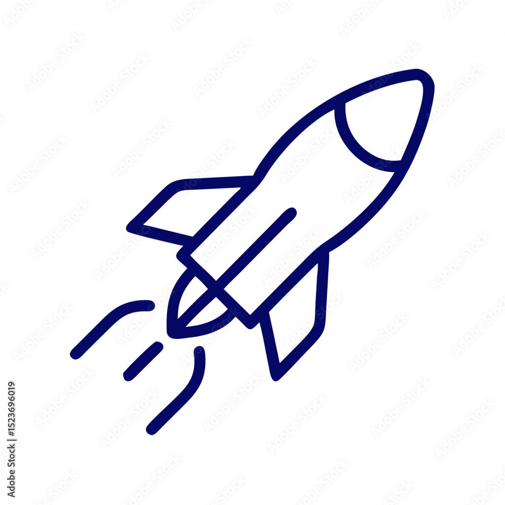 Poster minimalistic vector rocket launching in bold outline design