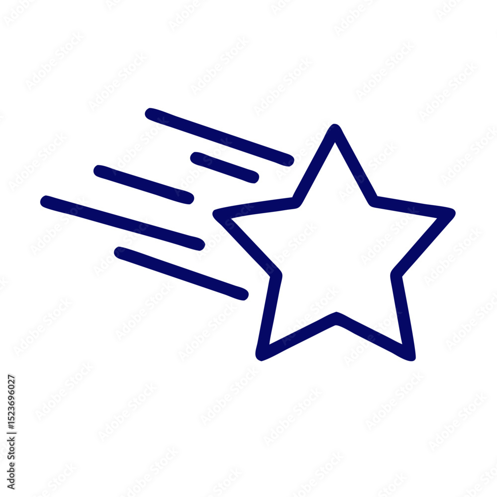 Poster outlined star icon with motion lines conveying speed and movement