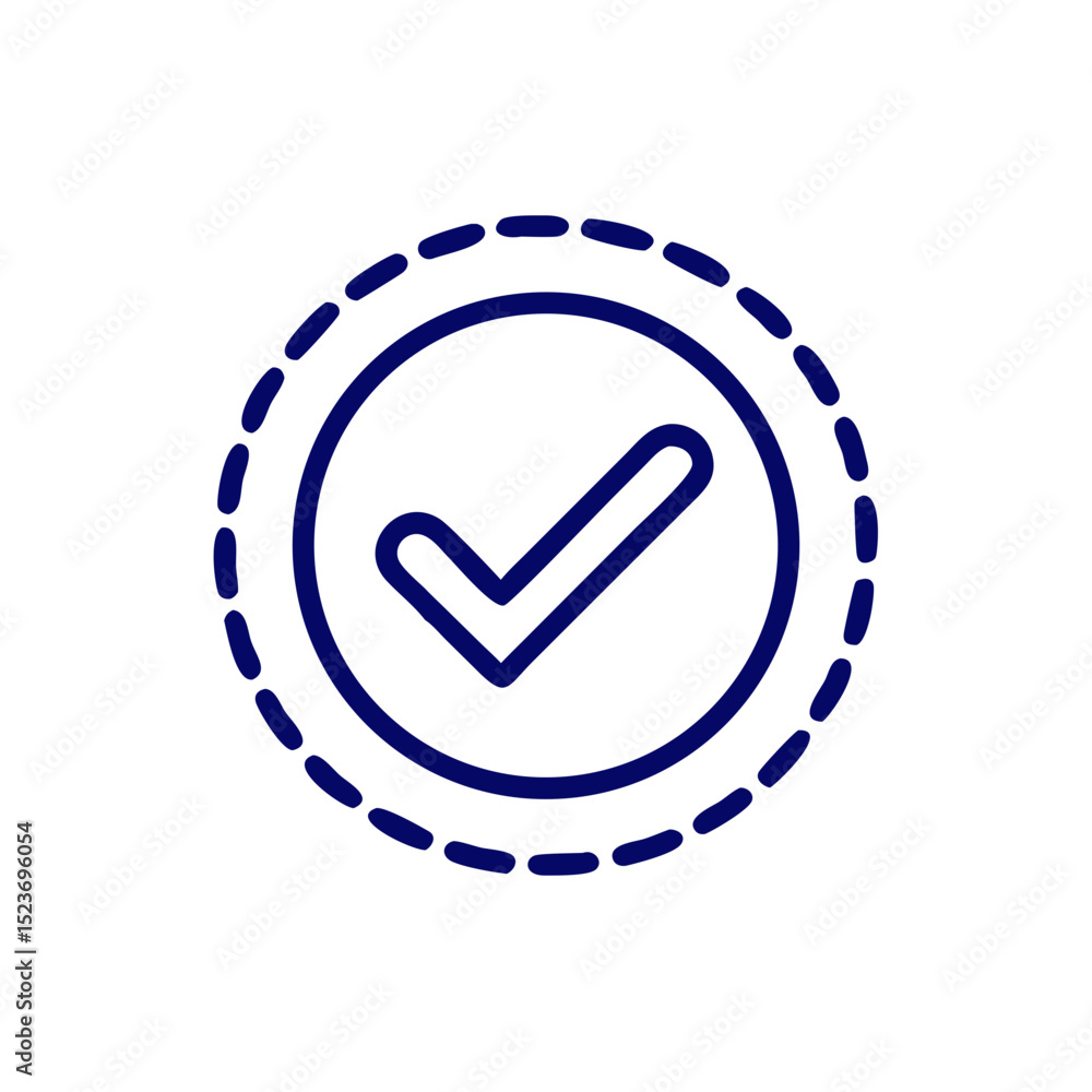 Poster checkmark icon inside circular outline with dotted border