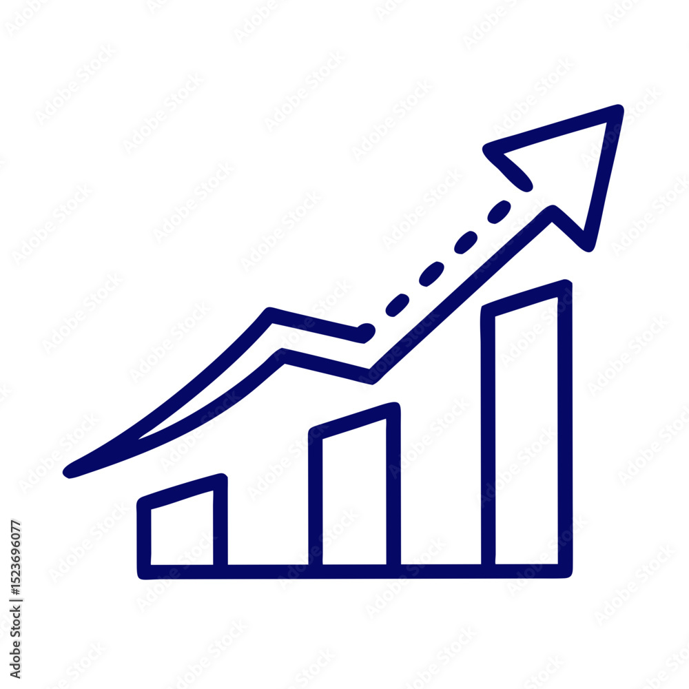 Poster line graph with upward trend arrow and bars showing growth