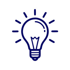 Minimalist black and white light bulb icon with rays  