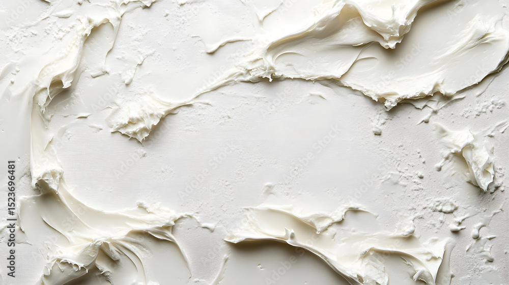 Aufkleber creating textures on a horizontal pure white background studio image minimalist close-up white cream