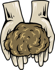 Hand holding compost soil illustration for organic gardening