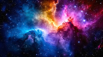 Naklejka premium Cosmic nebula vibrant stars and colorful gases in space