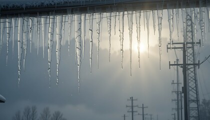 Icicles Hanging on Wire on Overcast Day