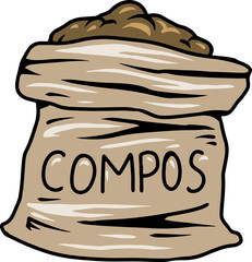 Illustration of compost sack filled with organic soil