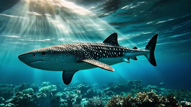 A majestic shark swimming gracefully through a sunlit ocean.