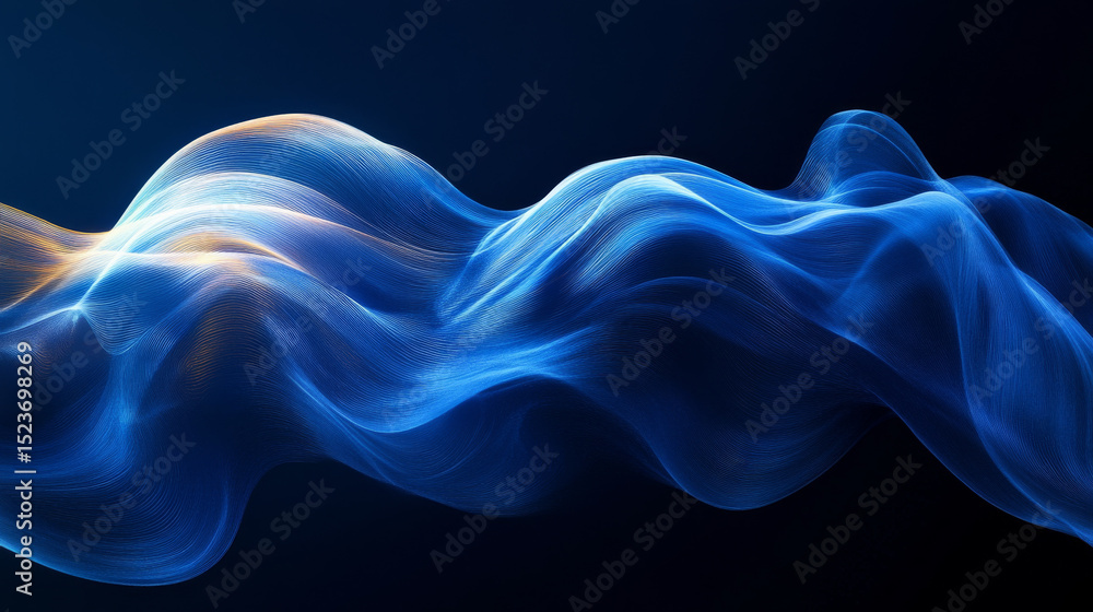 Poster flowing blue abstract lines form a dynamic digital backdrop with ample blank space for content