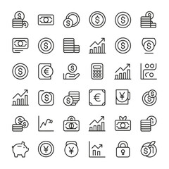 Money and Financial Icon Set – Flat Design Vector Collection for Banking, Investment, and Economy