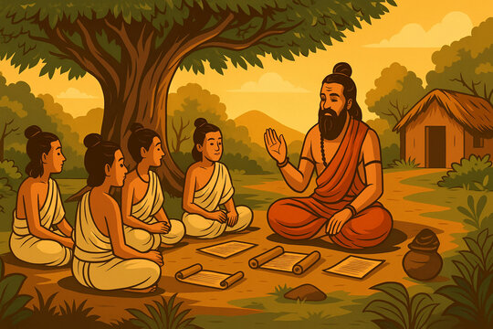 Ancient Gurukul Scene &ndash; Indian Sage Teaching Students Under a Tree