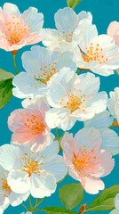 Obraz premium Sakura cherry blossoms floating on calm blue water for phone wallpaper