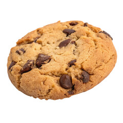 Delicious chocolate chip cookie isolated on white background with a golden crisp chewy texture
