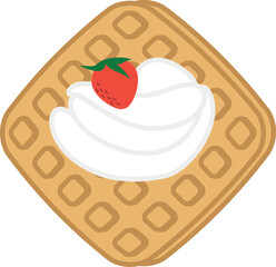 waffle with ice cream and strawberry cartoon vector illustration element.