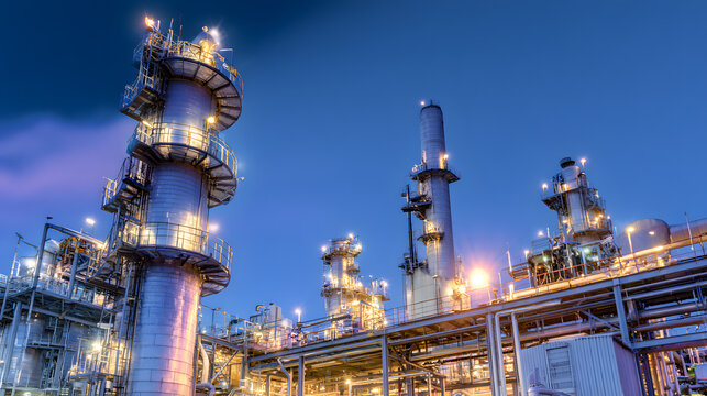 Aerial view of an industrial refinery plant, showcasing modern energy infrastructure and technological progress