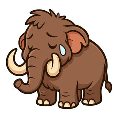 Cartoon mammoth looks sad with a tear drop