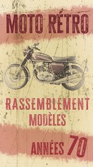 affiche moto rétro année 70, format 16:9, PNG fond transparent 