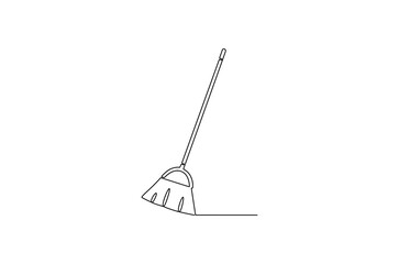 Continuous one line drawing of Broom. Single line drawing illustration of Straw broom. Tool for home or room Cleaning concept vector art. Doodle line illustration.