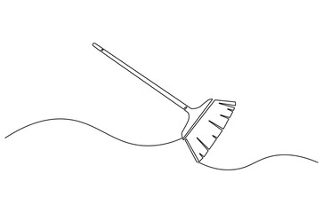 Continuous one line drawing of Broom. Single line drawing illustration of Straw broom. Tool for home or room Cleaning concept vector art. Doodle line illustration.