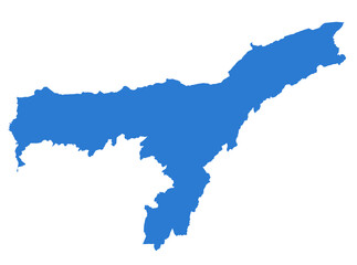 Assam Blue Vector Map Flat State Silhouette for Digital Designs