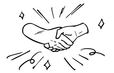 握手をする手書きのイラスト　ベクター　黒