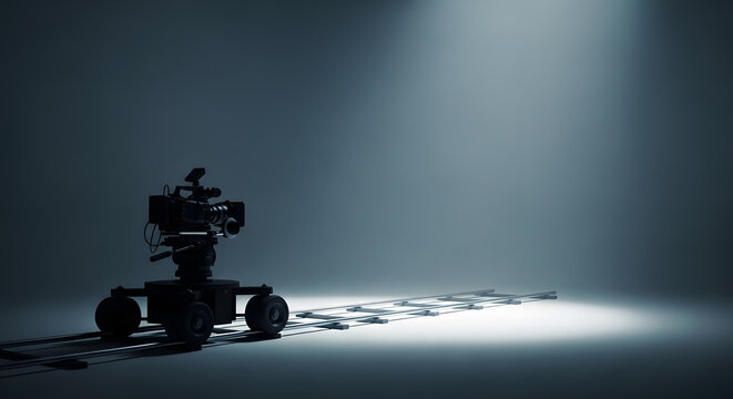 Filmmaking Setup Cinematic Camera on Robotic Dolly, Ready for Production