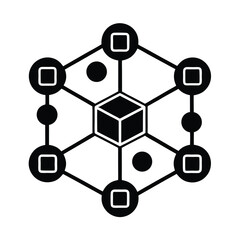 Connected Cube Network Black and White Icon